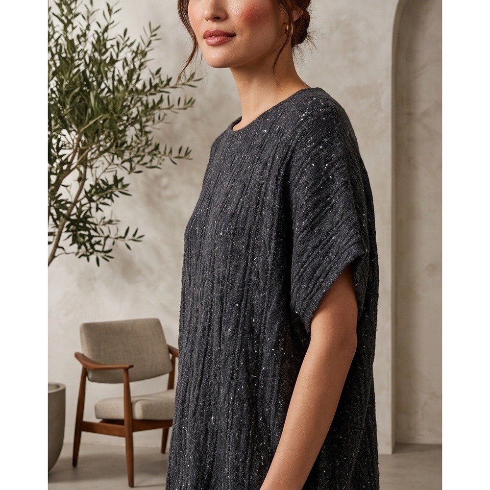 J. Jill Pure Jill  M/L Textured Knit Short Sleeve Sweater Top Charcoal Grey